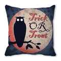 Halloween kussensloop met Trick or Treat tekst en zwarte uil op blauwe maan achtergrond - Uil Silhouet Maan Trick OR Treat (15) / 45x45cm
