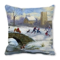 Macro detail van kerstkussen met textuur van het besneeuwde olieverfschilderij decor - 45x45cm / Schaatsen Voor Het Brughuis Stijl (39)