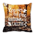 Funda de cojín de piel de melocotón con paisaje de bosque otoñal y frase festiva - Especificación Estándar / Bosque de Finales de Otoño con Texto Blanco(37)