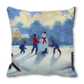 Detail van winterse sneeuwpop scène print op vierkante kussensloop van perzikhuid stof - 45x45cm / Ijsblauw En Wit Winter Stijl (32)