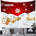 Christmas snowman wall tapestry with SNOW typography hanging above a grey sofa - Style 16 / 100x70(Peach Skin)