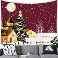 Detail of Christmas tapestry featuring a festive snowman and tree above a cozy grey sofa - Style 14 / 100x70(Peach Skin)