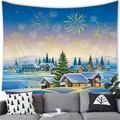 Close-up of Christmas tapestry with snow town and fireworks over a modern sofa - Style 13 / 100x70(Peach Skin)