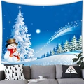 Christmas snowman wall tapestry with glowing white tree and starry night for home decor - Style 12 / 100x70(Peach Skin)