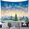 Detailed fabric texture of a festive Christmas tapestry with snowy village and fireworks - Style 11 / 100x70(Peach Skin)