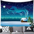 Detail of Christmas snowman tapestry showing a winter landscape with a blue horse silhouette - Style 10 / 100x70(Peach Skin)