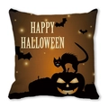 Halloween kussensloop met zwarte kat en pompoen op zachte perzikhuid stof voor decoratie - Happy Halloween Pompoen Zwarte Kat (16) / 45x45cm