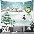 Christmas wall tapestry with snowman and tree hanging above a cozy sofa in a living room - Style 9 / 100x70(Peach Skin)