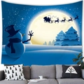 Detail of Christmas snowman tapestry hanging above a grey sofa in a cozy living room setting - Style 7 / 100x70(Peach Skin)