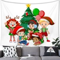 Christmas tapestry with cartoon children and tree hanging above a modern sofa - Style 5 / 100x70(Peach Skin)