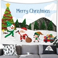 Detail of Christmas snowman and Santa tapestry hanging above a cozy grey fabric sofa - Cartoon Snowman Christmas Tree Elf Style (4) / 150x100(Peach Skin)