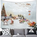 Detail view of cartoon snowman and Santa Claus tapestry hanging above a sofa - Style 3 / 100x70(Peach Skin)