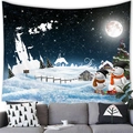 Cozy living room detail with snowman Christmas tapestry hung above a gray sofa - Dreamy Starry Sky Castle Snowman Style (2) / 150x100(Peach Skin)
