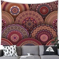 Bohemian mandala tapestry with red and orange floral geometric patterns over a modern sofa - Dark Red Orange Purple Mandala(15) / 100x70(Short Plush)