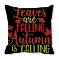 Funda de cojín negra con texto Leaves are FALLING Autumn is CALLING y hojas de otoño de arce - Especificación Estándar / Fondo Negro Hojas de Arce Coloridas(38)