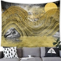 Abstract ink landscape tapestry with golden sun and hills for wall decoration - Abstract Scenery Style (7) / 100x70cm