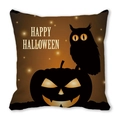 Halloween kussensloop van perzikhuid met zwarte kat, pompoen en Happy Halloween tekst - Pompoen Uil Happy Halloween (17) / 45x45cm