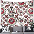 Bohemian mandala tapestry in red and beige hanging above a modern grey sofa - Red Mandala Floral (1) / 150x100cm (Peach Skin)