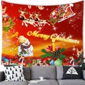 Merry Christmas wall tapestry featuring a red Santa sleigh and snowman decoration - Peach Skin / Red Warm Santa And Snowman Style (2) / Medium (150x100)