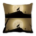 Halloween kussenhoes zwarte kat en pompoen met gotisch wolf en maan silhouet - Wolf Huil Grafsteen Dood Hout Symmetrische Illustratie (18) / 45x45cm