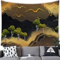 Ink style landscape tapestry with golden birds and black mountains over gray sofa - Golden Birds Style (8) / 100x70cm