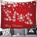 Red Christmas wall tapestry with snowflake patterns and Merry Christmas text decor - 150x100(Peach Skin) / Red Snowflakes Stars Hanging Balls Design (2)