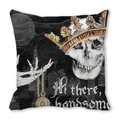 Housse de coussin Halloween gothique avec crâne, couronne dorée et texte Hi there handsome - 45x45cm / Crâne Couronné (13)