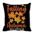 Funda de cojín otoñal negra con estampado de hoja de arce y texto Falling Autumn is calling - Especificación Estándar / Negro con Hojas Naranja Amarillo Apiladas(40)