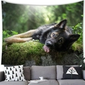 German Shepherd wall tapestry featuring a dog resting in a forest on a soft fabric hanging - German Shepherd on Rock Style (9) / 100x70cm (Peach Skin)