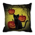 Halloween kussensloop met zwarte kat en pompoenen op zachte perzikhuid stof - Drie Pompoenen Groen Oog Zwarte Kat (20) / 45x45cm