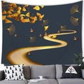 Modern landscape tapestry with golden ginkgo leaves and birds on a deep blue background - Ginkgo Birds Style (9) / 100x70cm