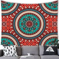Bohemian mandala tapestry in red and teal blue hanging over a grey modern sofa - 100x70cm / Style 5 (Vermilion and Lake Blue Mandala)