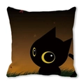 Halloween kussensloop met zwarte kat print van perzikhuid stof voor bank decoratie - Groot Oog Zwarte Kat Zonsondergang Bladeren (22) / 45x45cm