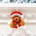 Plush Christmas bear ornament with JOY wooden sign on white festive fireplace - Bear (JOY)
