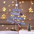 Blue-grey wooden Christmas tree wall hanging with bell and red bird decoration - European Style Letter Board Pendant / Gray