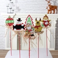 Weihnachtsstecker Set mit Weihnachtsmann und Schneemann Motiven und roten Stäben - 6er-Set (Bambus-Einsatz-Ornamente)