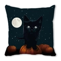 Halloween kussensloop met zwarte kat en pompoen van zachte perzikhuid polyester - Schattige Kat Pompoen Sterrennacht Achtergrond (23) / 45x45cm