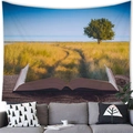 Arazzo decorativo con scena naturale surrealista da un libro aperto per pareti interne - Campo d'Oro Mare (13) / 100x70(Pelle di Pesca)