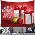 Tapiz de pared de Navidad rojo con cajas de regalo y decoración festiva de pino - 100x70(Piel de Melocotón) / Diseño Caja de Regalo Feliz Navidad Próspero Año Nuevo Rojo (5)