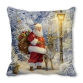 Merry Christmas peach skin pillow cover with Santa Claus and reindeer forest pattern - 18x18 Inch / 29