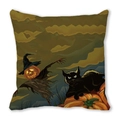Halloween kussensloop met pompoen vogelverschrikker en zwarte kat op perzikhuid textiel - Pompoen Vogelverschrikker Zwarte Kat Illustratie (24) / 45x45cm