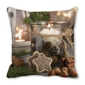 Merry Christmas peach skin pillow featuring candle, pine cones, and cinnamon patterns - Nordic Winter Atmosphere Style (39) / 45x45cm(Cover Only)