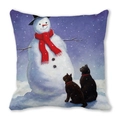 Vierkant kerstkussen met sneeuwpop en zwarte katten van perzikhuid fluweel - 45x45cm / Sneeuwpop En Zwarte Katten Stijl (6)