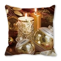 Detail of Christmas pillow cover with golden candles and festive leaf print - Champagne Gold Painted Candle Style (32) / 45x45cm(Cover Only)