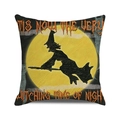 Detail of Halloween witch silhouette pillow cover with vintage poem and cotton-linen texture - Vintage Verse Witch (11)