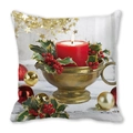 Detailed view of Christmas pillowcase featuring candle and holly on white wood - Brass Candlestick Red Berry Style (30) / 45x45cm(Cover Only)