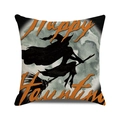 Detail of Happy Haunting Halloween pillow cover with witch silhouette and linen texture - Happy Haunting Witch (13)