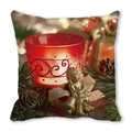 Detail of Christmas pillow cover with golden angel, red candle holder and pine cone design - Red Candlestick Angel Icon Style (29) / 45x45cm(Cover Only)