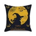 Close-up of Halloween pillow cover featuring a witch silhouette and pumpkin lanterns - Pumpkin Moon Spider (14)