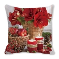Macro detail of Christmas pillow cover featuring red amaryllis flowers and berries print - Amaryllis Red Candle Style (25) / 45x45cm(Cover Only)